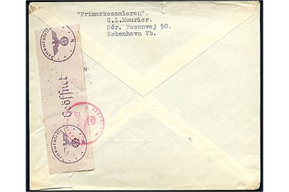 20 øre Landsby kirke på brev fra København d. 10.4.1945 til Stockholm, Sverige. Åbnet af Sønderborg-censuren med fortrykt April-banderole Zensurstelle K.