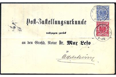 10 pfg. og 30 pfg. Adler på Post-Zustellungsurkunde fra Sennfeld d. 22.5.1897 til Adelsheim.