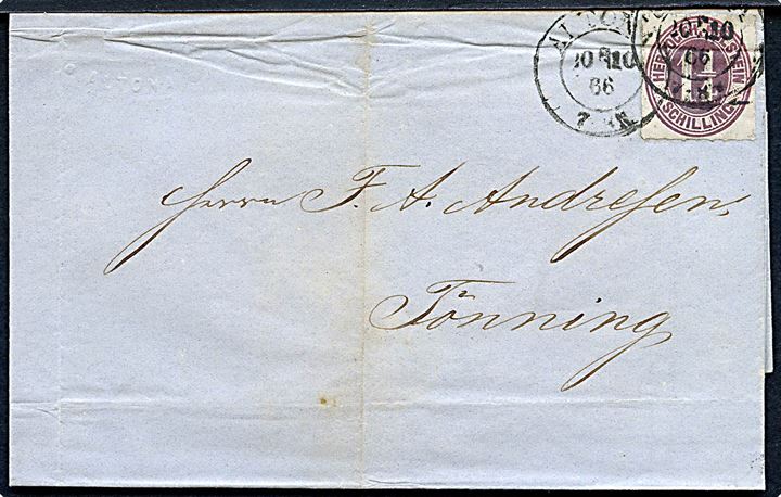 Herzogth. Holstein 1 1/4 Sch. stukken kant på brev annulleret med 2-ringsstempel Altona d. 10.10.1866 til Tönning. Fold i mærke.