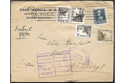 5 cts Rytter (4) og 50 cts. Isabel på brev fra San Sebastian d. 3.8.1939 til Göteborg, Sverige. Lokal spansk censur fra San Sebastian.