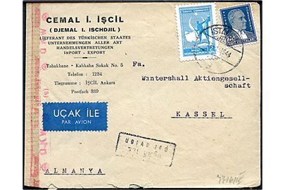 2 k. og 25 k. på luftpostbrev fra Istanbul d. 17.1.1944 til Kassel, Tyskland. Åbnet af tysk censur i Wien.