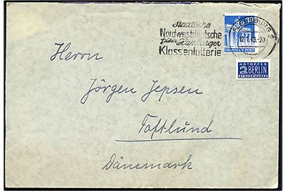 30 pfg. Brandenburger Tor og 2 pfg. Berlin Notopfer på brev fra Flensburg d. 12.1.1949 til Toftlund, Danmark.