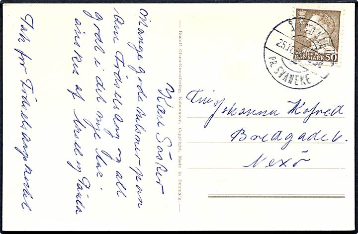 50 øre Fr. IX på brevkort annulleret med pr.-stempel Årsdale pr. Svaneke d. 25.11.1968 til Neksø.