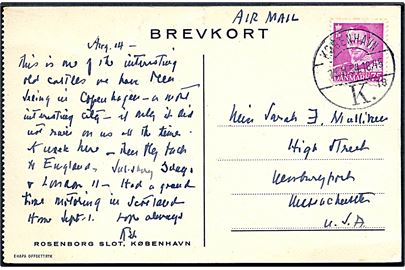 75 øre Fr. IX single på luftpost brevkort fra København d. 15.8.1954 til USA.