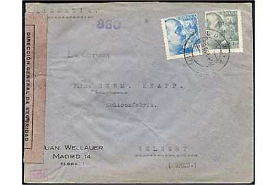 10 cts. og 30 cts. Franco på brev fra Coruna d. 29.10.1940 til Velbert, Tyskland. Åbnet af spansk censur i Coruna og tysk censur i München.