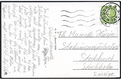 15 øre Chr. X på brevkort annulleret med udslebet stjernestempel SVENDBORG 3. og sidestemplet Svendborg d. 9.6.1948 til Stockholm, Sverige.
