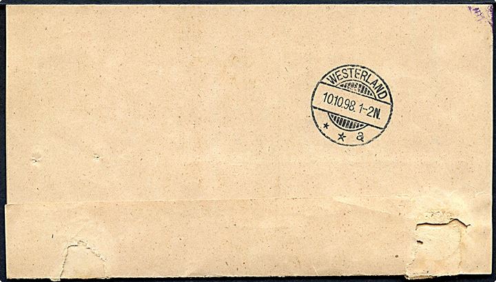 Ufrankeret portopligtig tjenestesag stemplet Tondern **a d. 8.10.1898 til Kampen, Sylt. Indhold vedhæftet postkvittering.