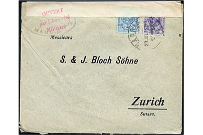 15 cts. og 25 cts. Alfonso på brev fra Madrid d. 23.7.1915 til Zürich, Schweiz. Åbnet af fransk censur.
