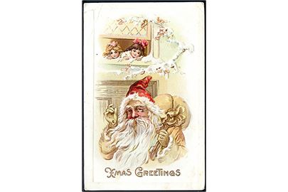 Xmas Greetings. Piger kigger efter Julemanden. Christmas Series no. 586. (Prægekort). 
