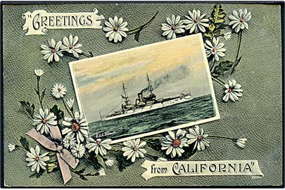 Illinois, USS, amerikansk krydser. Greetings from California.