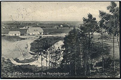 Herfølge Station & Mølle set fra Paaskebjerget. Stenders no. 15278. 