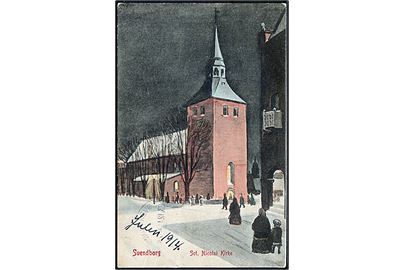 Svendborg. Sct. NIkolai Kirke. Tegnet af Hans Viggo Westergaard. Warburgs Kunstforlag u/no. (Afrevet mærke). 
