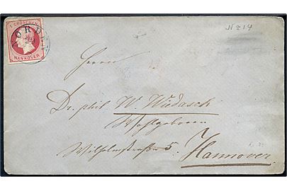 1 gr. George V single på brev fra Norden d. 29.8. ca. 1860 til Hannover.