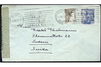 5 cts. Rytter og 70 cts. Franco på brev fra Madrid d. 11.1.1943 til Luzern, Schweiz. Åbnet af lokal censur i Madrid.