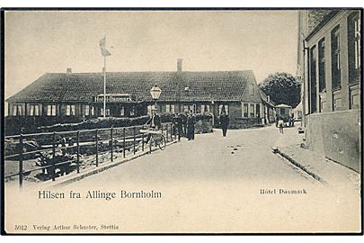 Bornholm. Hilsen fra Allinge med Hotel Danmark. Arthur Schuster no. 5012. 