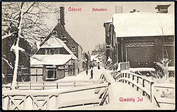 Glædelig Jul. Odense. Holsedore med sne. Warburgs Kunstforlag no. 346. 