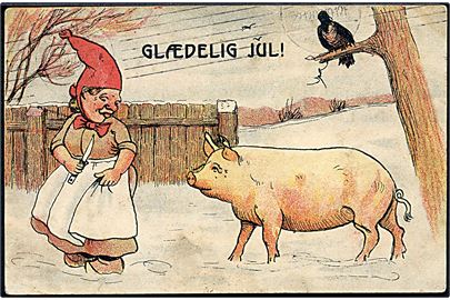 Ludvig Møgelgaard: Glædelig Jul. Nissemor gemmer kniven for grisen. Serie 105, no. 4. 