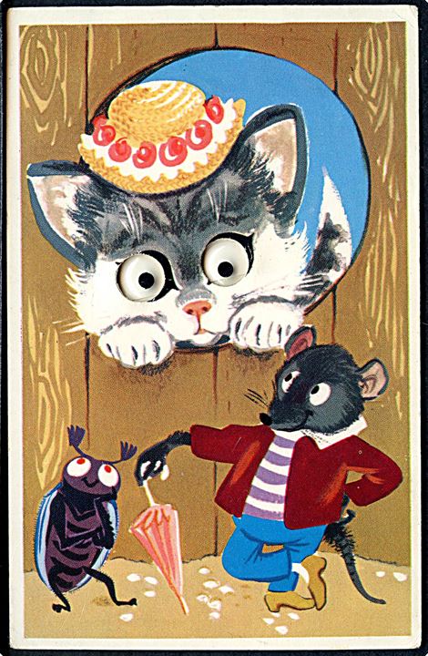 Kat med hat kigger gennem hullet på mus og bille. Rulle Øjne. U/no. 