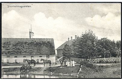 Stenholmsgaarden ved Glumsø. Ahrent Flensborg no. 205. Frankeret med 5 øre Fr. VIII annulleret med stjernestempel VETTERSLEV og sidestemplet bureau Kjøbenhavn - Korsør T.37 d. 2.7.1909 til Aarhus.