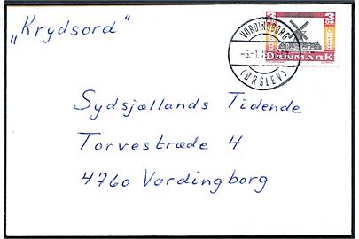 3 kr. Danske Møller på brev annulleret med parentes stempel Vordingborg (Ørslev) d. 6.1.1989 til Vordingborg.