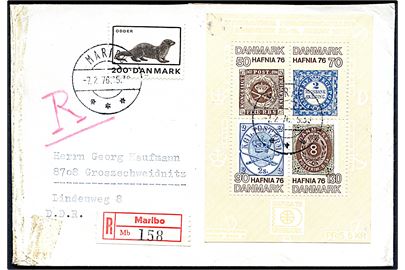 2 kr. Odder og Hafnia II blok på anbefalet brev fra Maribo d. 7.2.1976 til Grossschweidnitz, Østtyskland.