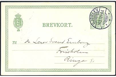 5 øre Fr. VIII helsagsbrevkort annulleret med brotype Ia Gjørlev d. 14.3.1913 til Ringe.