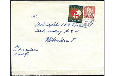 30 øre Fr. IX og Julemærke 1956 på brev annulleret med pr.-stempel Faarevejle pr. Faarevejle St. d. 18.12.1956 til København.