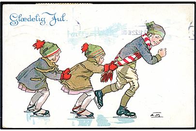 Axel Mathiesen: Glædelig Jul. Børn skøjter. Ed. F. Ph. serie no. 2631 / 5. 