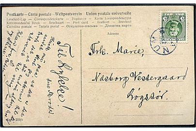 5 øre Fr. VIII på brevkort annulleret med stjernestempel RANUM til Næsborg Vestergaard pr. Løgstør.