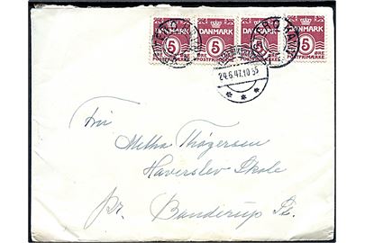 5 øre Bølgelinie (4) på brev annulleret med udslebet stjernestempel VESTERØ HAVN og sidestemplet Frederikshavn d. 24.6.1947 til Brenderup St.