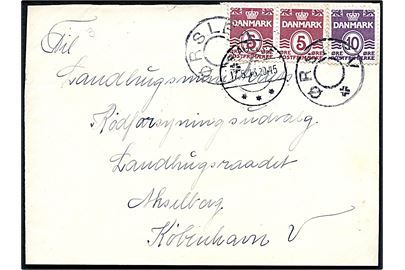 5 øre (par) og 10 øre Bølgelinie på brev annulleret med udslebet stjernestempel ØRSLEV og sidestemplet Slagelse d. 17.5.1943 til København.