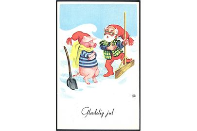 Illa Winkelhorn: Glædelig Jul. Nisse og gris skovler sne. 151 Doo 270. 