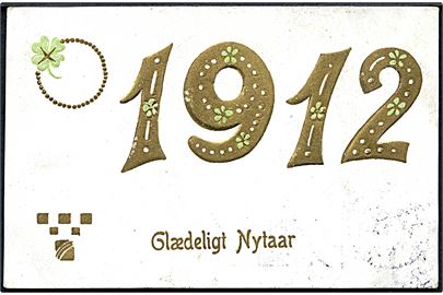 Årstalskort 1912. Glædeligt Nytaar. Prægekort. Guldtryk. No. 376. 