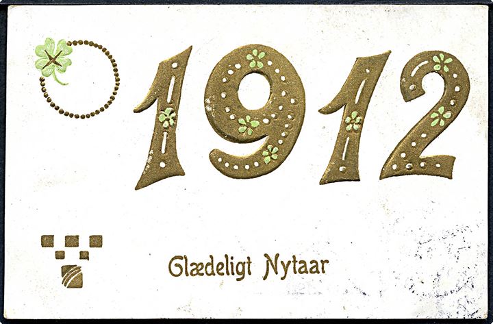 Årstalskort 1912. Glædeligt Nytaar. Prægekort. Guldtryk. No. 376. 