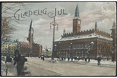 Glædelig Jul. København med Rådhus. Med sne.  D. L. C. no. 1003. 