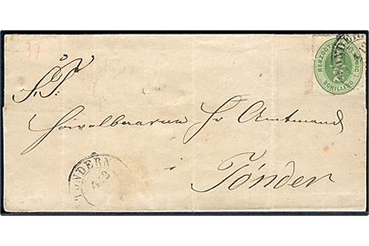 Herzogth. Schleswig ½ Sch. stukken kant single på lokalbrev annulleret med 2-ringsstempel Tondern d. 4.12.1865.