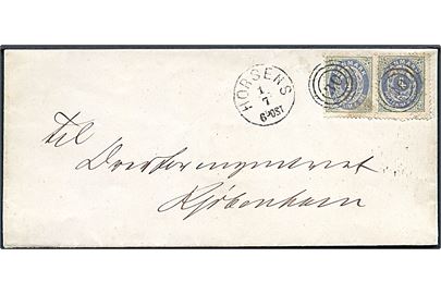 4 øre Tofarvet (2) 7. tryk på brev annulleret med nr.stempel 30 og sidestemplet lapidar Horsens d. 1.7.1875 til Kjøbenhavn.
