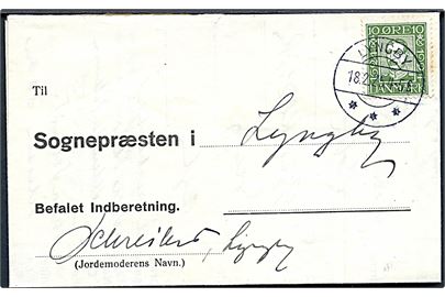10 øre Chr. X Postjubilæum single på lokal Befalet Indberetning stemplet Lyngby d. 18.2.1925.