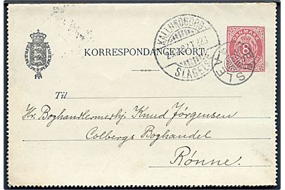 8 øre helsagskorrespondancekort dateret Ubby Præstegaard annulleret med stjernestempel JERSLEV og sidestemplet bureau Kallundborg - Slagelse T.223 d. 25.2.1902 til Rønne, Bornholm.