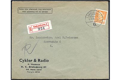 80 øre Fr. IX single på lokalt anbefalet brev i København d. 5.2.1958.