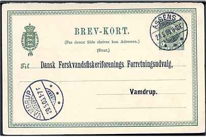 5 øre Chr. IX svardel af dobbelt helsagsbrevkort fra Assens d. 28.5.1906 til Vamdrup.