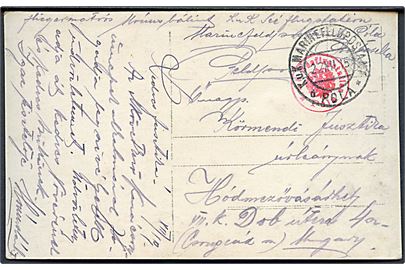 Ufrankeret marinefeltpostkort stemplet K.u.K. Marinefeldpostamt * Pola * d. 22.12.1915 til Ungarn. Rødt briefstempel fra K.u.K. Seefliegerstation Pola. 
