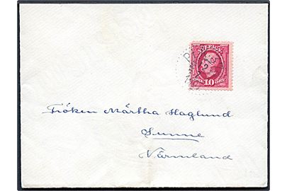 10 öre Oscar II på brev annulleret med bureaustempel PLK 378 (= Hillared - Svenljunga - Alvesta) d. 12.7.1907 til Sunne.