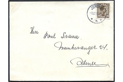 20 øre Chr. X på brev annulleret med brotype IIIb Jordrup d. 1.2.1926 til Odense.