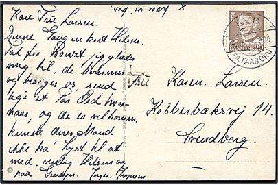 20 øre Fr. IX på brevkort (Luftfoto af Lyø) annulleret med pr.-stempel Lyø pr. Faaborg d. 2.6.1954 til Svendborg.