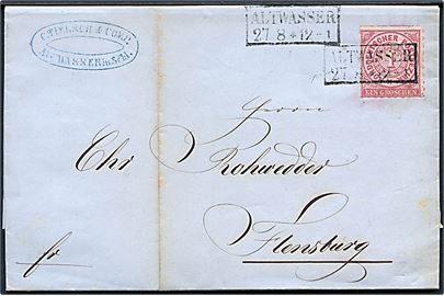 NDP 1 gr. stukken kant på brev fra Altwasser d. 27.8.1868 til Flensburg.
