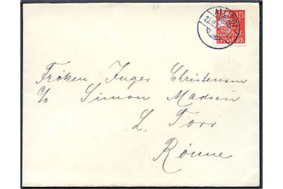 15 øre Karavel på brev annulleret med brotype Ic Allinge d. 23.12.1931 til Rønne.