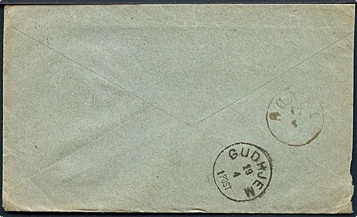 8 øre Tofarvet på brev annulleret med antiqua Nexø d. 17.4.18xx via Rønne og Gudhjem til Melstad pr. Gudhjem.