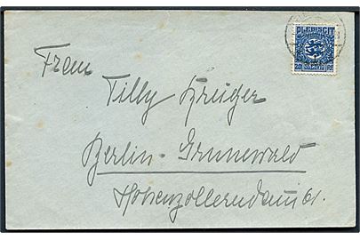 20 pfg. Fælles udg. på brev fra Flensburg d. 6.3.1920 til Berlin. Bagklap mgl.