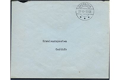 Ufrankeret indenrigsbrev fra KGH kontoret stemplet Upernavik d. 29.6.1958 til Grønlandsposten i Godthåb.